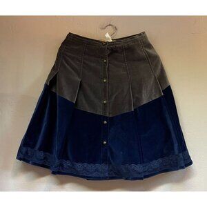 As Know As De Base Women Button-Front Colorblock Velvet Pleated Skirt Blue Gray